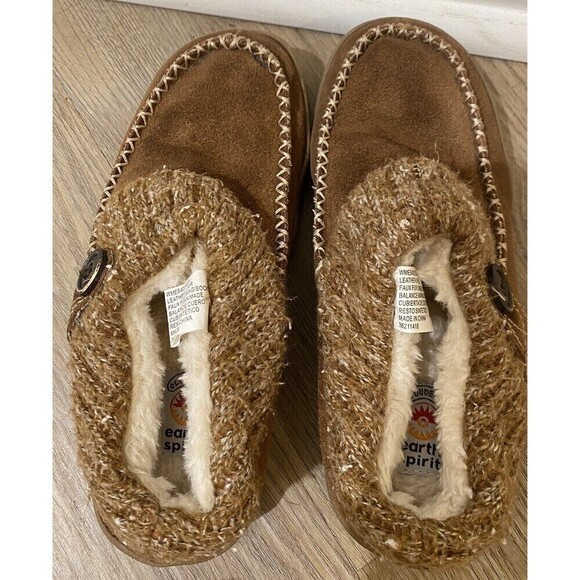 Earth Spirit Cloud Ease Brown Leather Slippers Size 5-6 With Sherpa inside - Picture 1 of 8